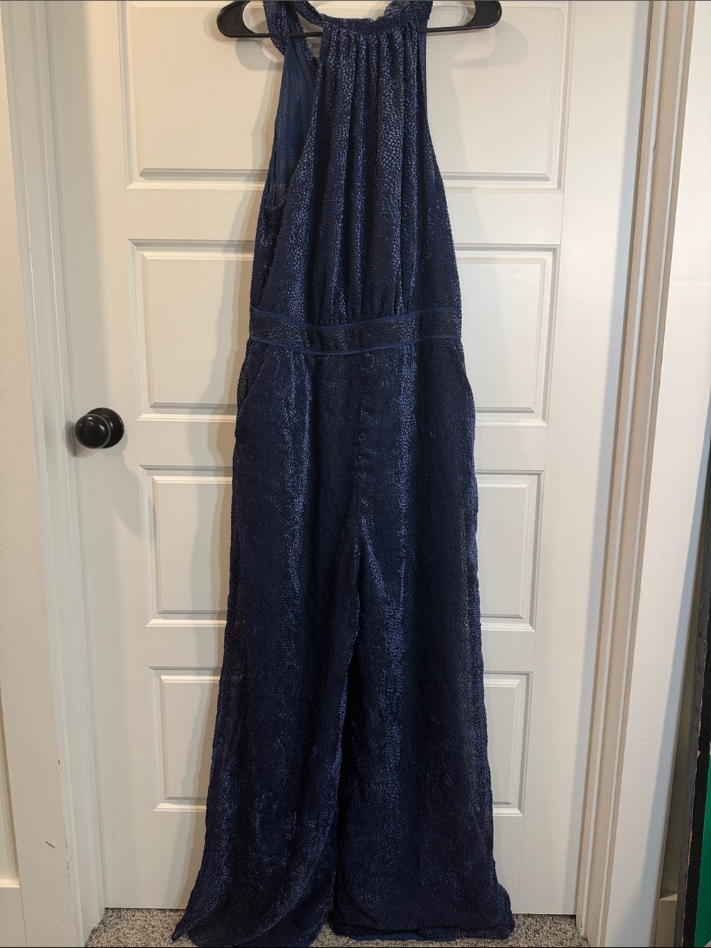 ANTHROPOLOGIE ELEVENSES Nova Velvet Halter Jumpsuit Blue Formal 12 - Picture 2 of 10